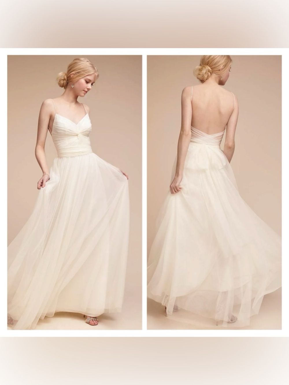 Watters Ivory Spaghetti-Strap Tulle Wedding Gown